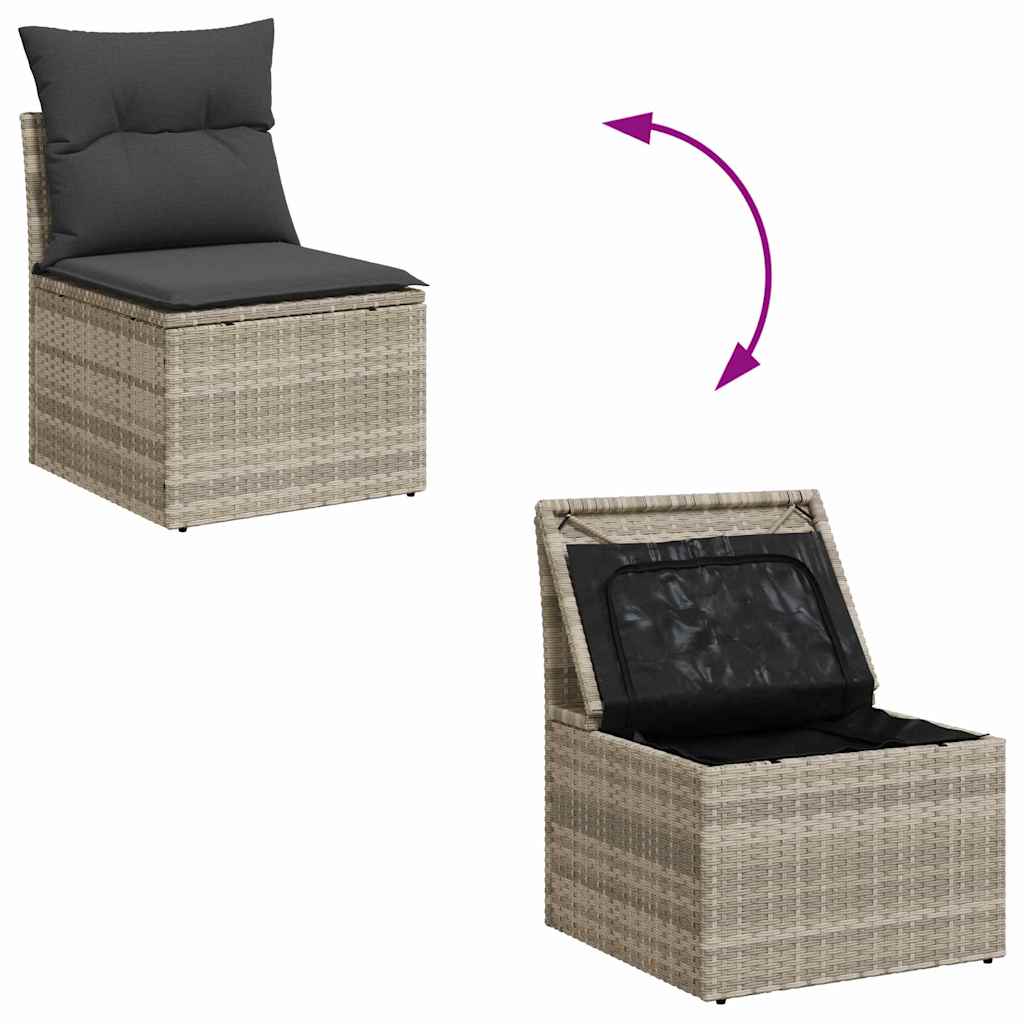 Garten-Sofa-Set mit Speicher 8 pcs Hellgrau Poly Rattan